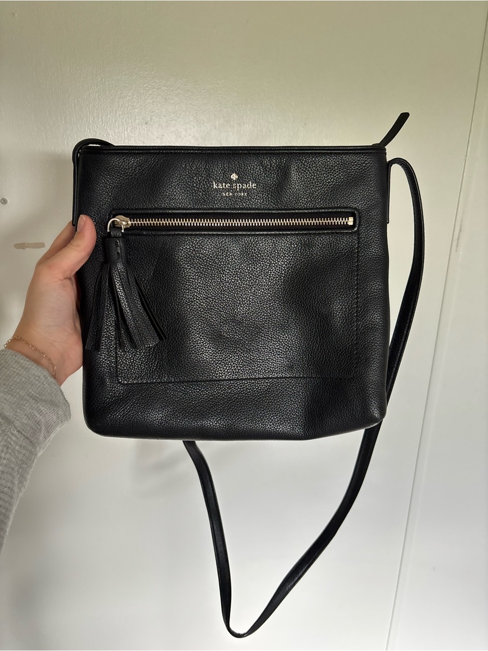 kate spade Black Leather Tassel Crossbody Bag